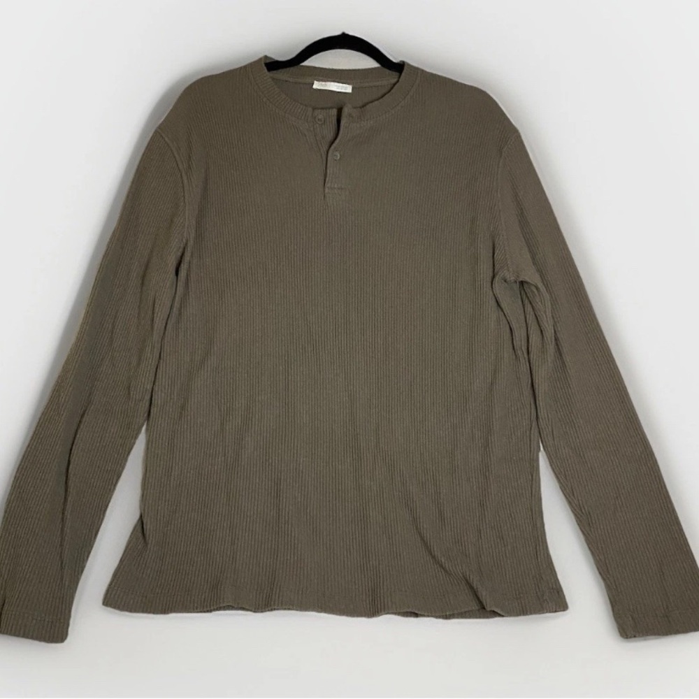 Zara Man Grey Henley Long‎ Sleeve T-Shirt Cabincore Fishermancore Casual Comfort